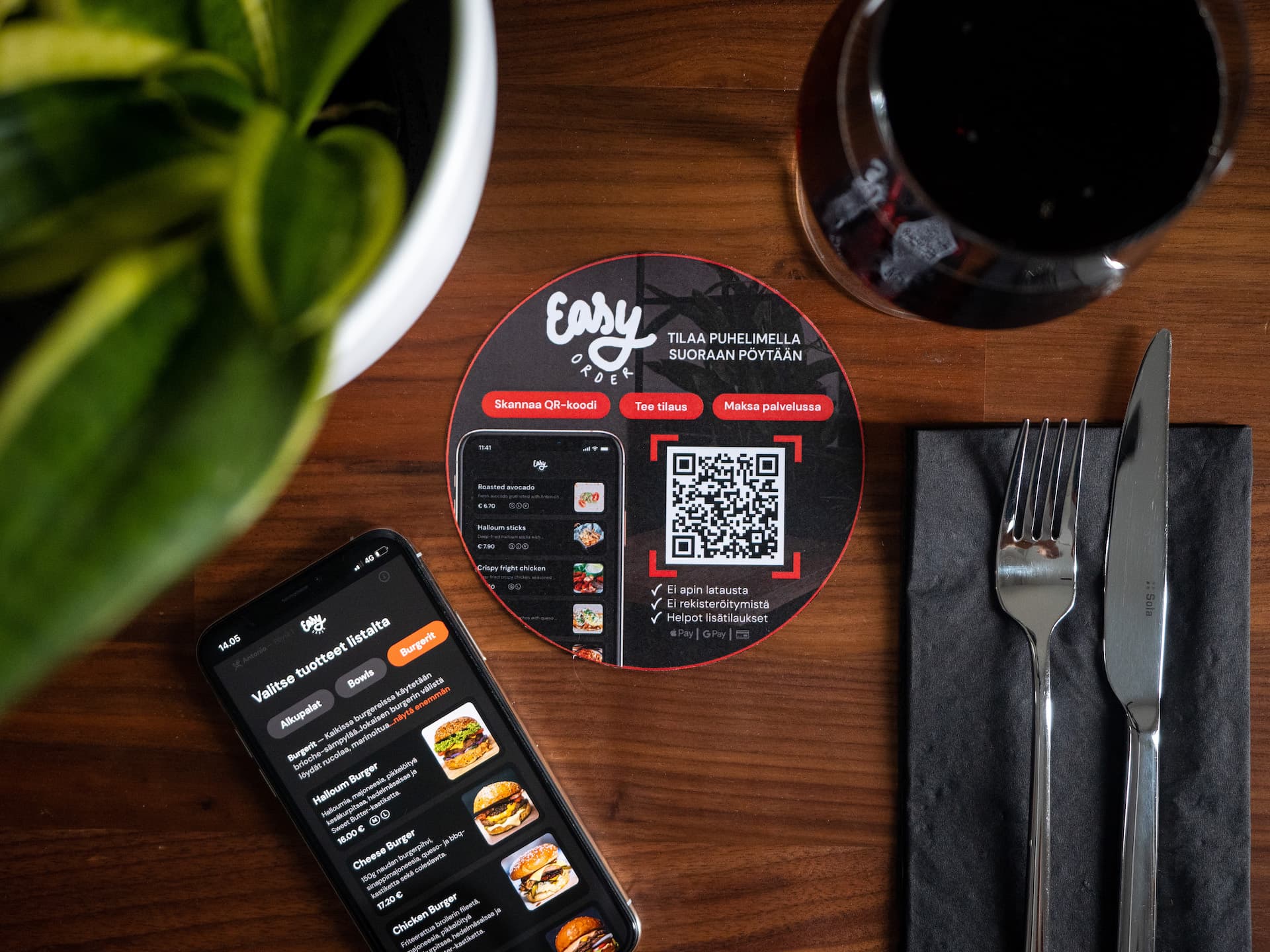 EasyOrder-palvelun QR-koodilla toimiva pöytätilaus